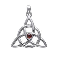 Vedhæng med Triquetra Treenighedssymbolet og Rød Granat 35mm u/kæde