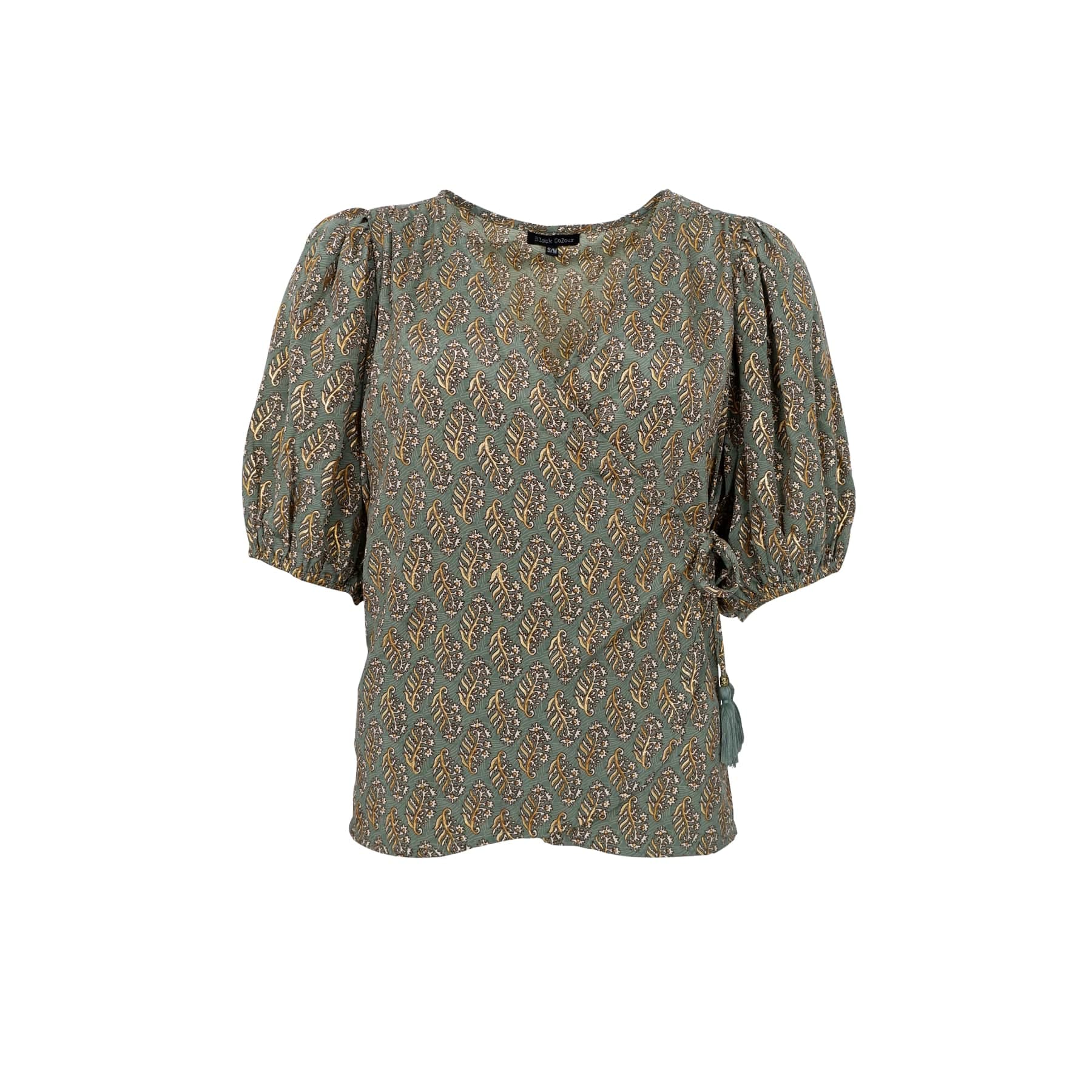 BCLUNA slå-om bluse med pufærmer - S/M - Black Colour
