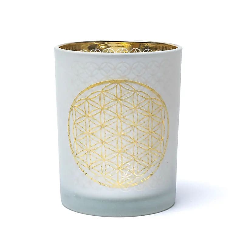 Stearinlysholder frostet/metallisk med Flower of Life