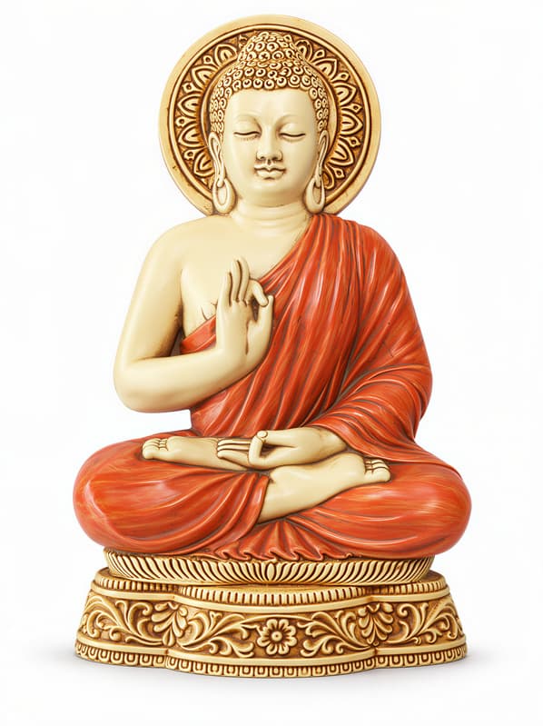 Buddha vægrelief - 23 cm - sten/orange