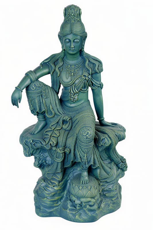 Kuan-Yin figur Royal Ease - 46 cm - grøn