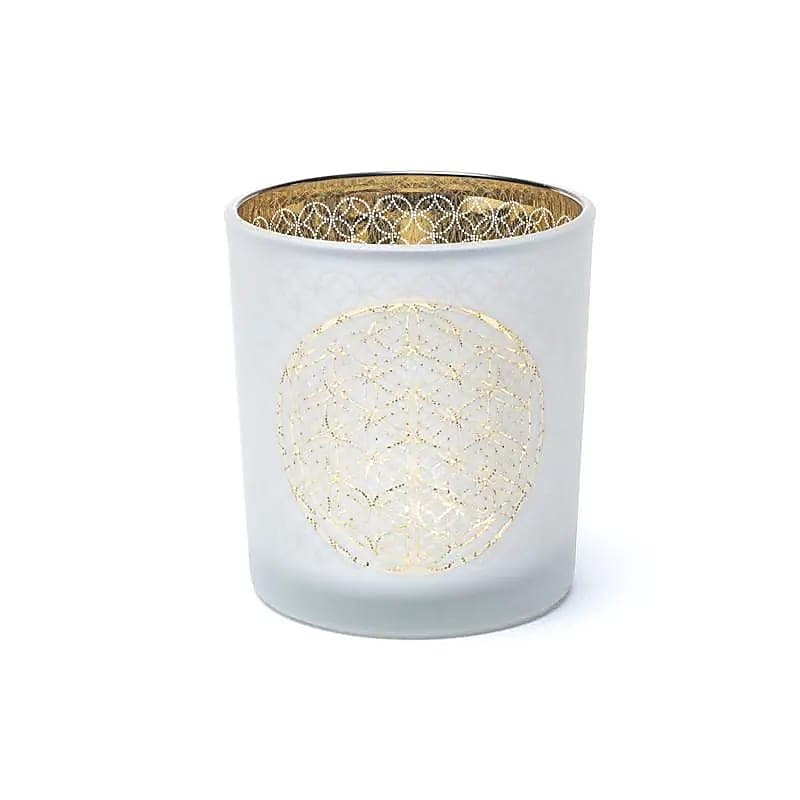 Stearinlysholder frostet/metallisk med Flower of Life