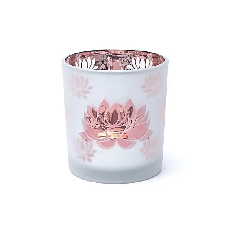Stearinlysholder frostet/metallisk med Lotus Blomst