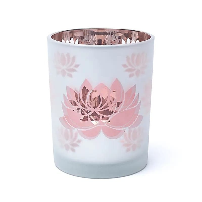 Stearinlysholder frostet/metallisk med Lotus Blomst