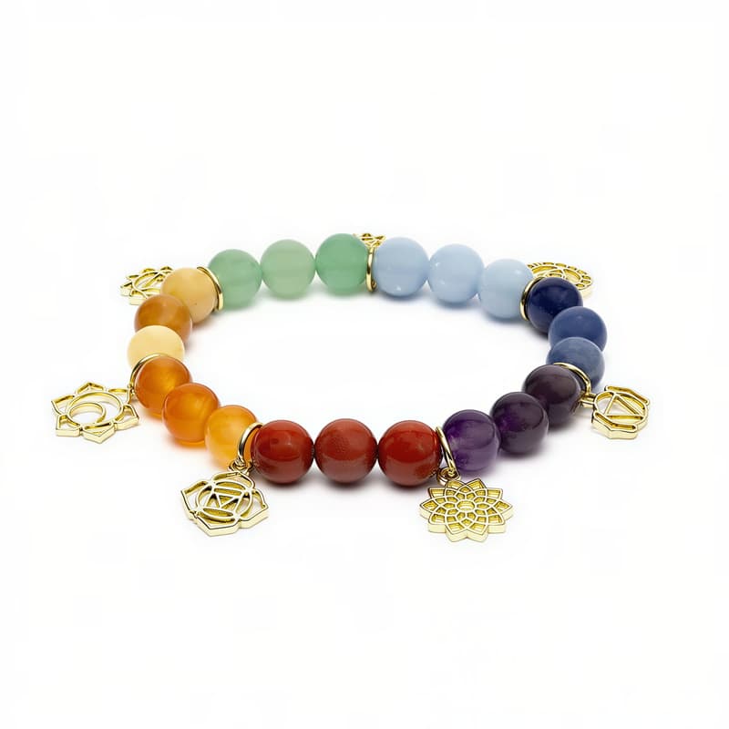 Chakra armbånd med 7 symboler og ædelsten - 8 mm