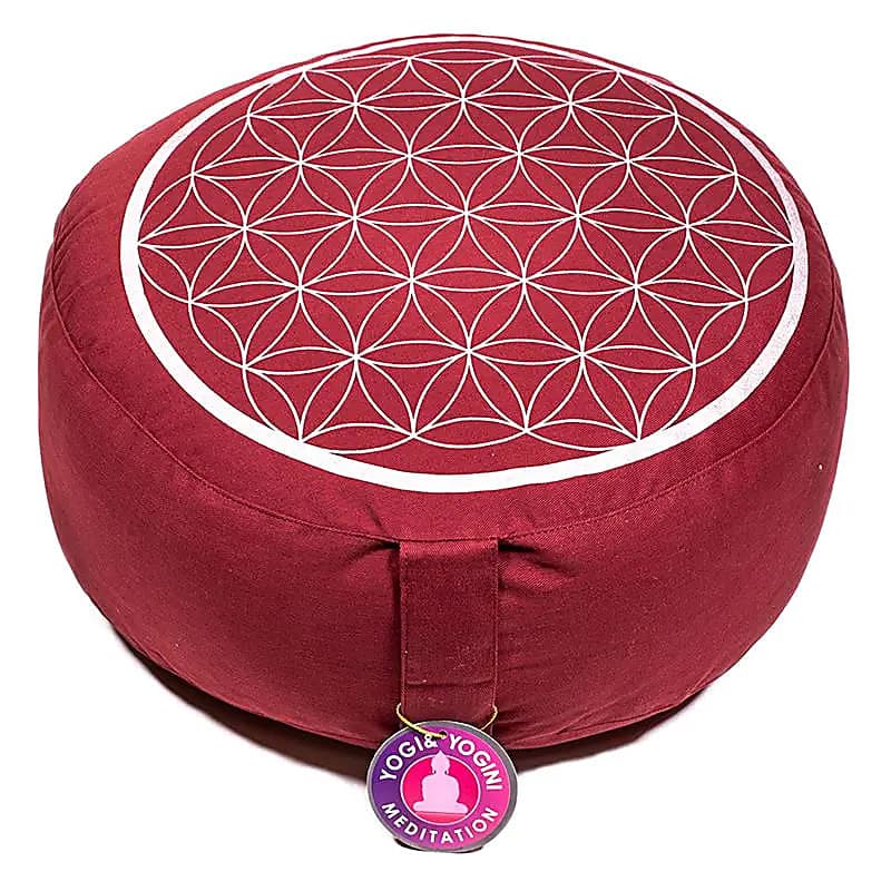 Meditationspude Flower of Life rød/sølv