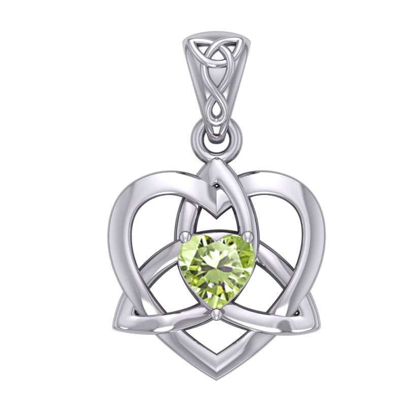 Vedhæng Keltisk Hjerte / Treenighedssymbolet med Peridot - 26mm - u/kæde