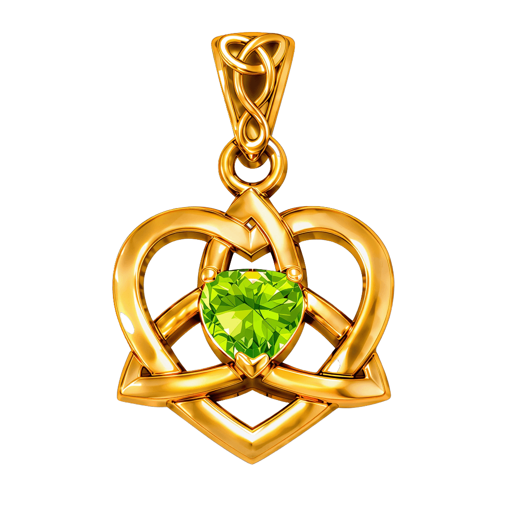 Vedhæng Keltisk Hjerte / Treenighedssymbolet med Peridot - 26mm - u/kæde
