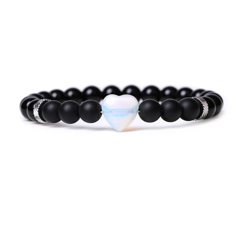 Armbånd Hjerte Aura Opal og Sort Agat