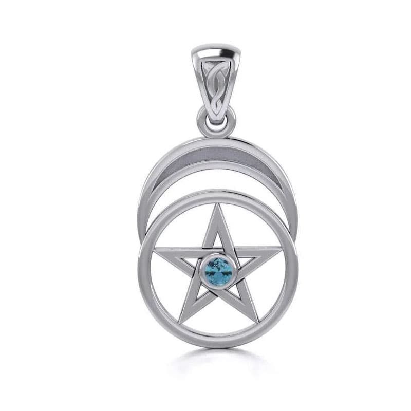 Vedhæng med Pentagram og Blå Topas - 26mm - u/kæde