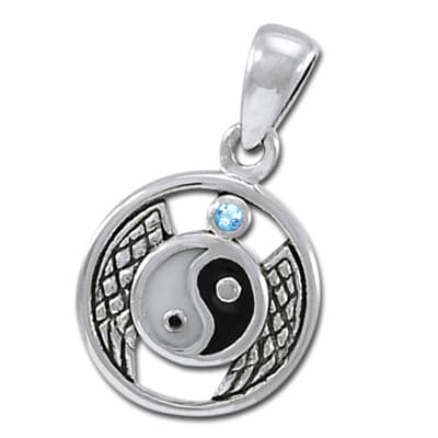 Yin Yang vedhæng med Blå Topas - u/kæde